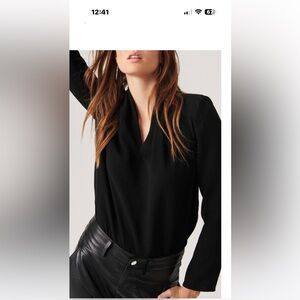 ba&sh Black V-Neck Blouse Pintuck Details